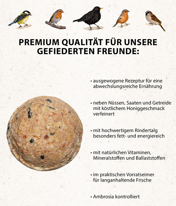 Dehner Natura Wildvogelfutter Honig-Knödel im Eimer, mit Netz, 30 Stk.