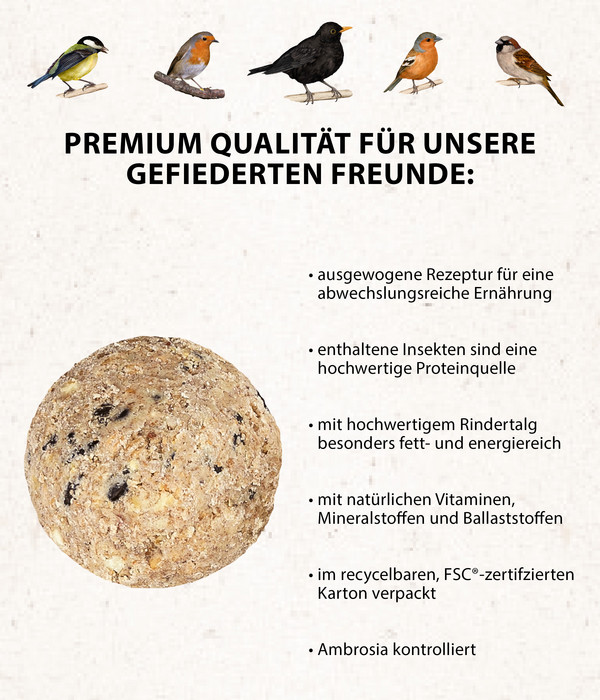 Dehner Natura Wildvogelfutter Insekten-Knödel im Karton, mit Netz, 30 Stk.