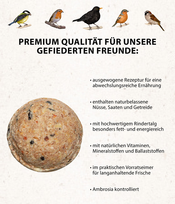 Dehner Natura Wildvogelfutter Meisen-Knödel im Eimer, mit Netz, 2 x 100 Stk.