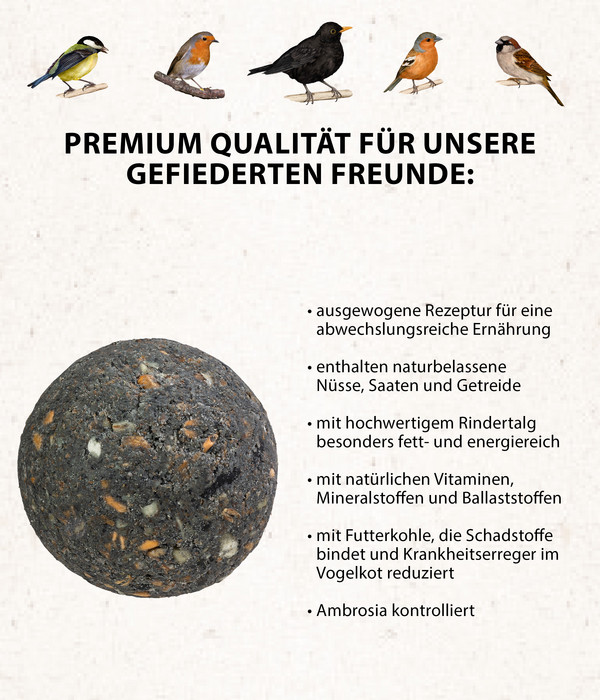 Dehner Natura Wildvogelfutter Meisen-Knödel mit Futterkohle im Eimer, mit Netz, 30 Stk.