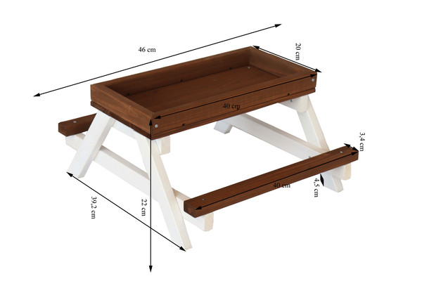 Dehner Picknicktisch, braun/weiß, ca. B46/H22/T40 cm