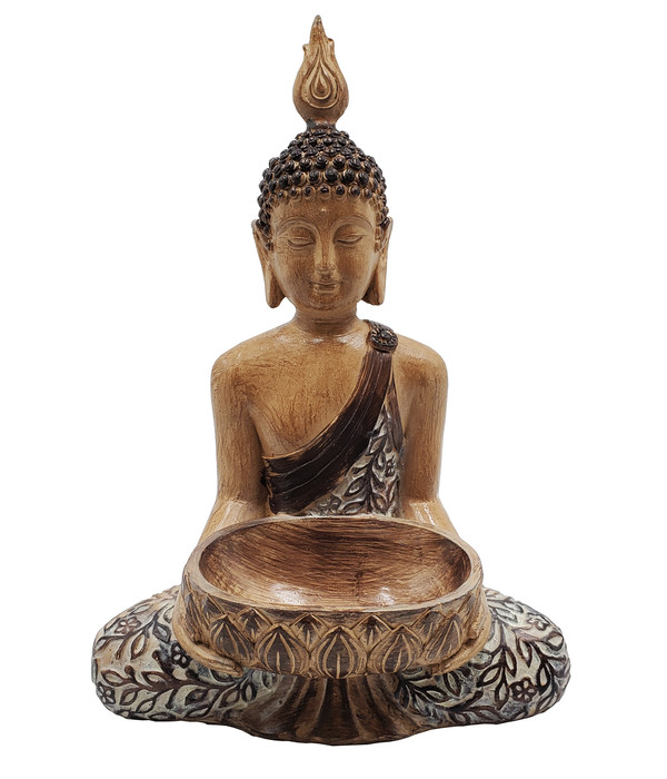 Dehner Polyresin-Buddha Holzoptik mit Pflanzschale, ca. H41 cm