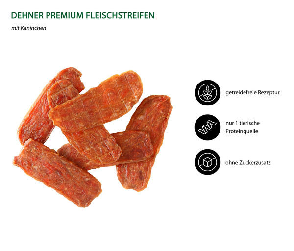 Dehner Premium Hundesnack Fleischstreifen Kaninchen, 170 g