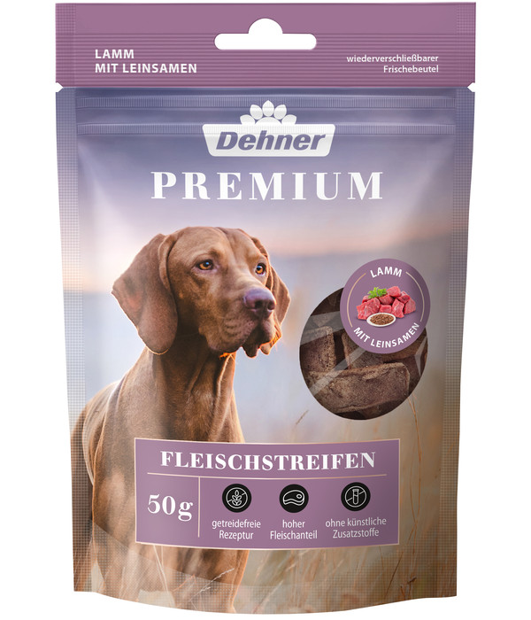 Dehner Premium Hundesnack Fleischstreifen, Lamm, 50 g