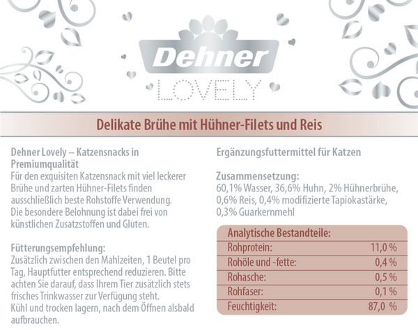 Dehner Premium Lovely Katzensnack Filets in Brühe Ruhe-Insel, 40 g