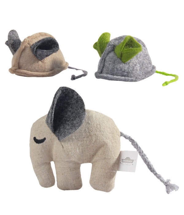 Dehner Premium Lovely Katzenspielzeug Set Mini-Elefant & Filzmäuse, 3-teilig