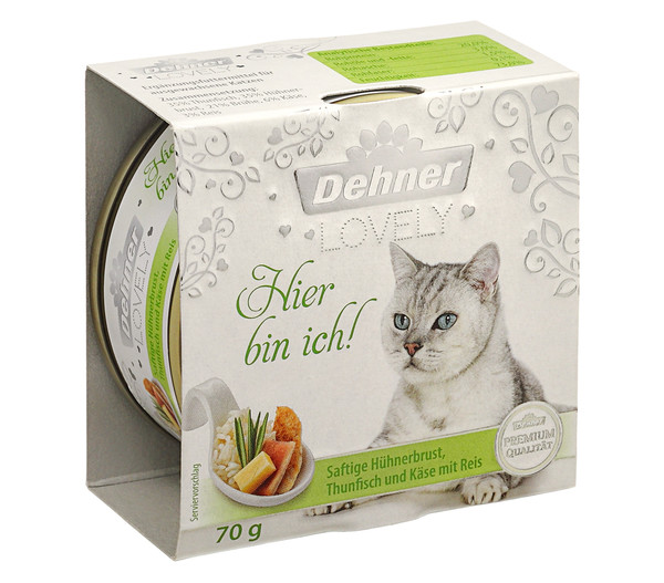 Dehner Premium Lovely Nassfutter für Katzen Hier bin ich!