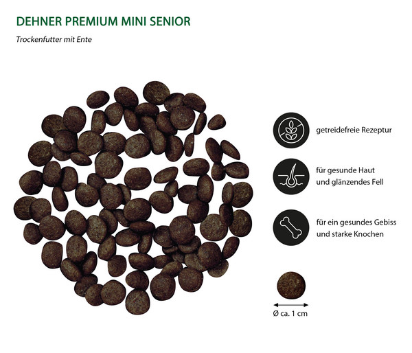 Dehner Premium Trockenfutter für Hunde Mini Senior, Ente mit Kartoffel