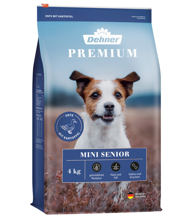 Dehner Premium Trockenfutter für Hunde Mini Senior, Ente mit Kartoffel