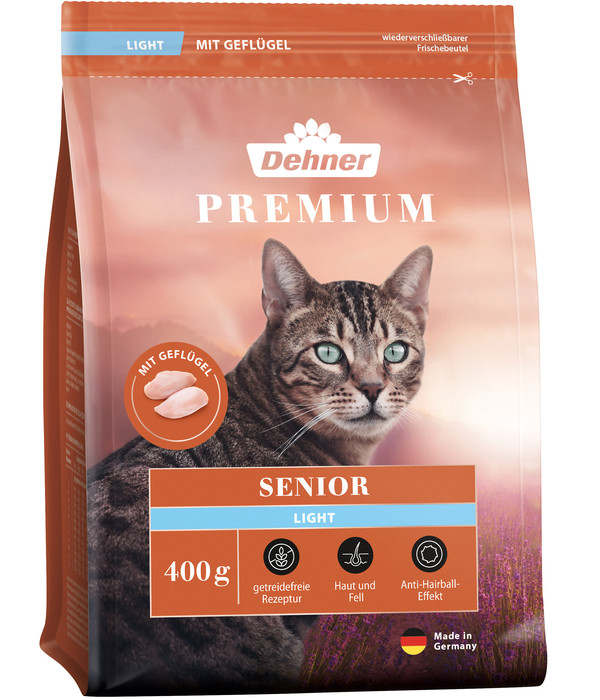 Dehner Premium Trockenfutter für Katzen Light Senior, Geflügel
