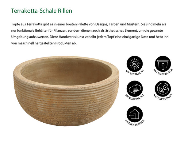 Dehner Terrakotta-Schale Rillen, rund, antik-braun