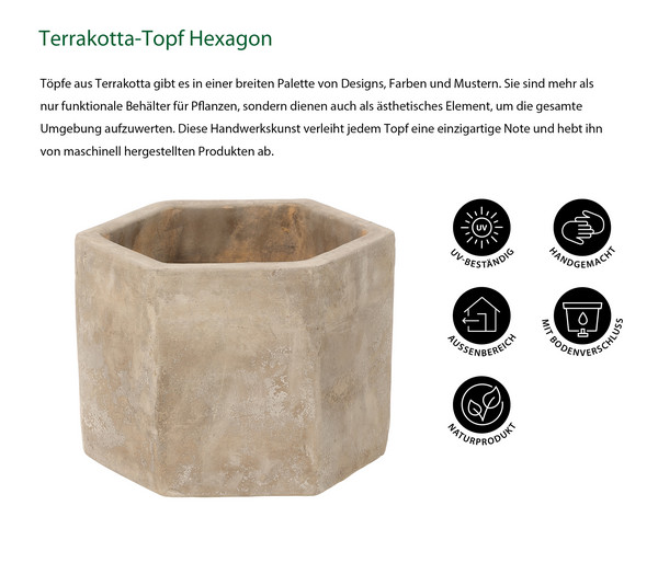 Dehner Terrakotta-Topf Hexagon, ca. Ø25/H25 cm