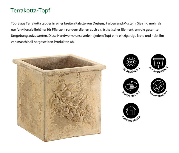 Dehner Terrakotta-Topf, quadratisch, terrakotta-antik
