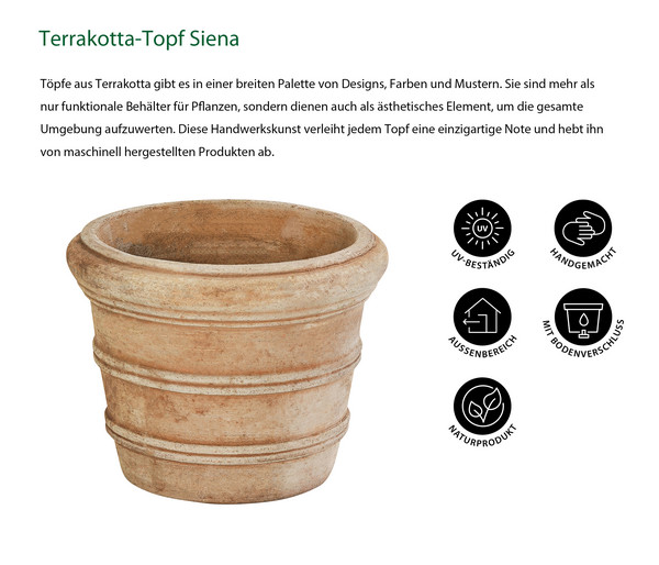 Dehner Terrakotta-Topf Siena, rund, mterra, ca. Ø16/H13 cm