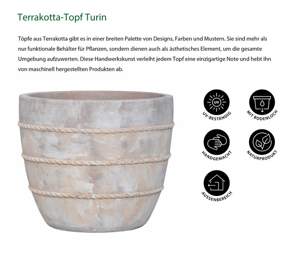 Dehner Terrakotta-Topf Turin, rund, antique-terra