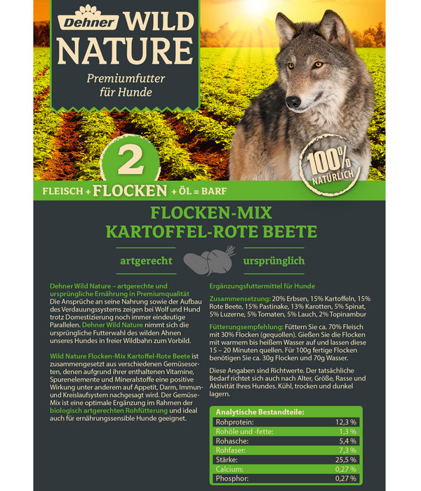 Dehner Wild Nature BARF-Ergänzungsfutter für Hunde Flocken-Mix Kartoffel-Rote Beete