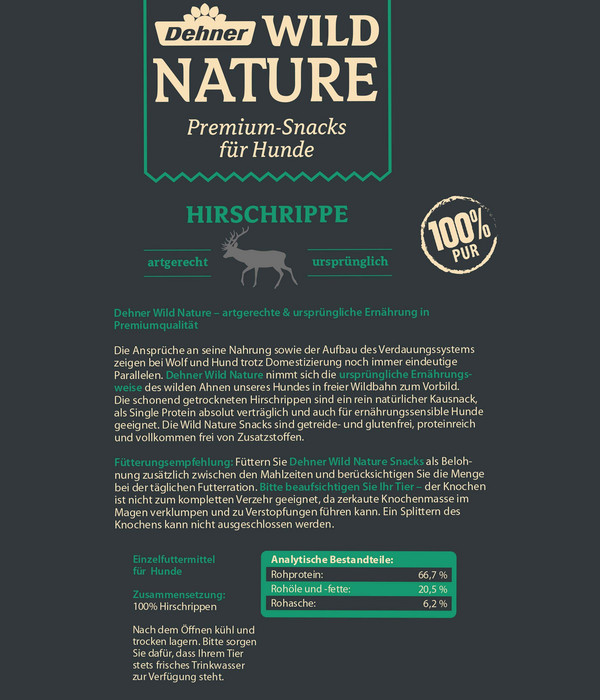 Dehner Wild Nature Hundesnack Hirschrippe, 200 g