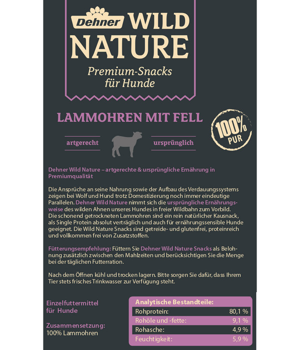 Dehner Wild Nature Hundesnack Lammohren mit Fell, 200 g