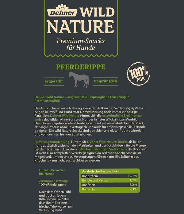 Dehner Wild Nature Hundesnack Pferderippe, 200 g