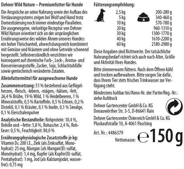 Dehner Wild Nature Nassfutter für Hunde Auwald Adult, 150 g