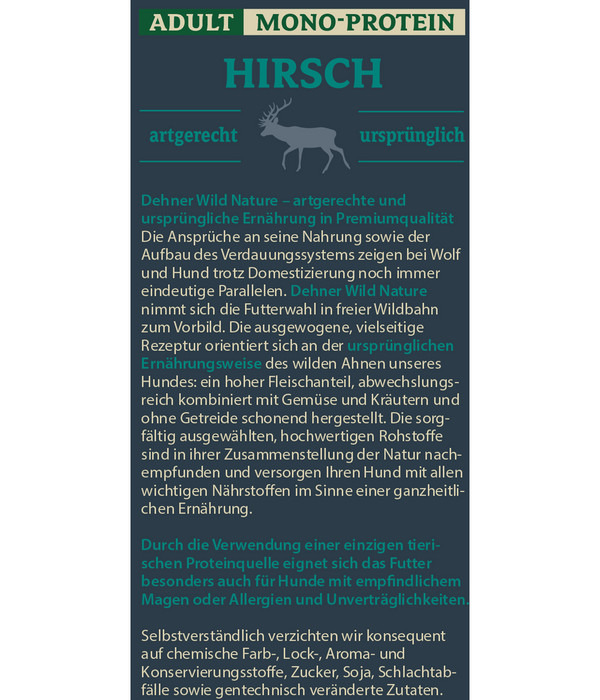 Dehner Wild Nature Nassfutter für Hunde Mono-Protein Adult, Hirsch, 5 x 500 g