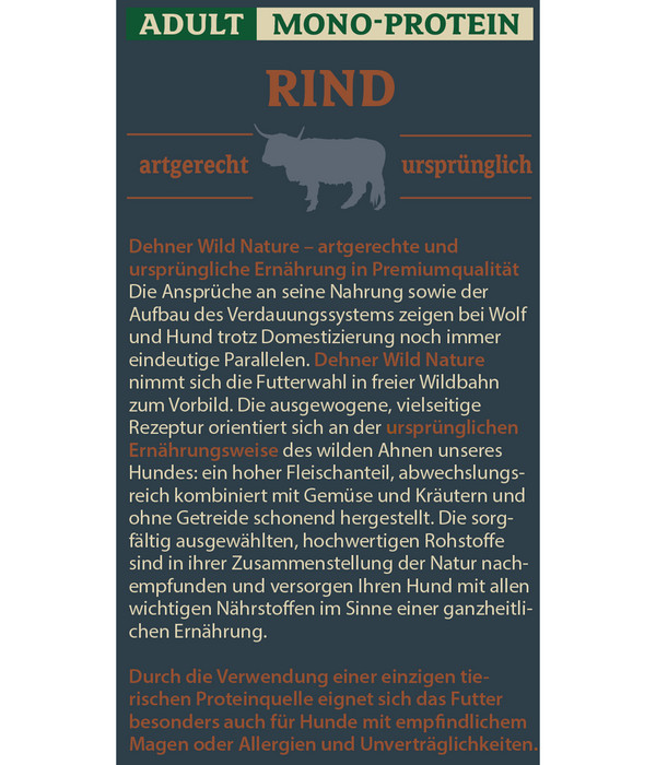 Dehner Wild Nature Nassfutter für Hunde Mono-Protein Adult, Rind, 500 g