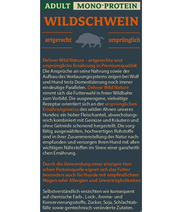 Dehner Wild Nature Nassfutter für Hunde Mono-Protein Adult, Wildschwein, 500 g