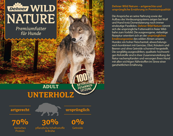 Dehner Wild Nature Nassfutter für Hunde Unterholz Adult, 6 x 400 g/800 g