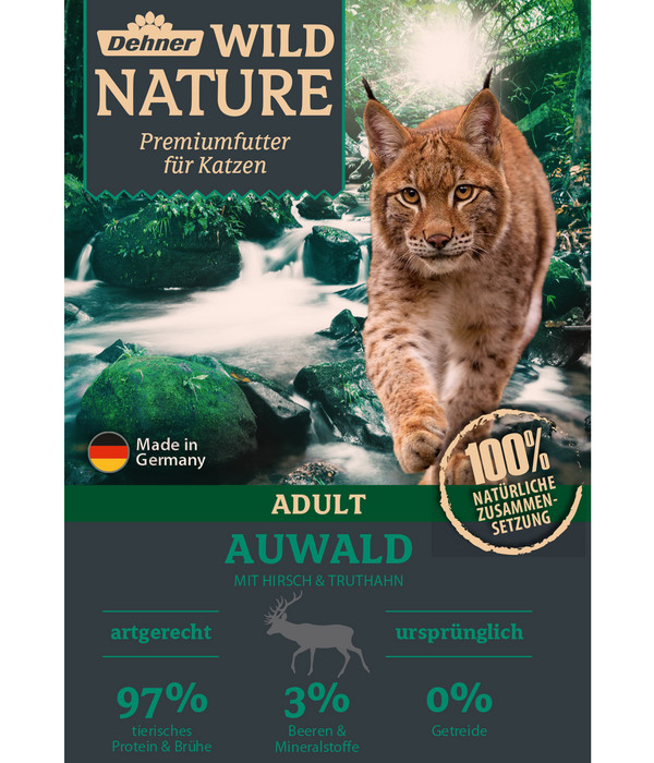 Dehner Wild Nature Nassfutter für Katzen Auwald Adult, Hirsch & Truthahn, 16 x 85 g