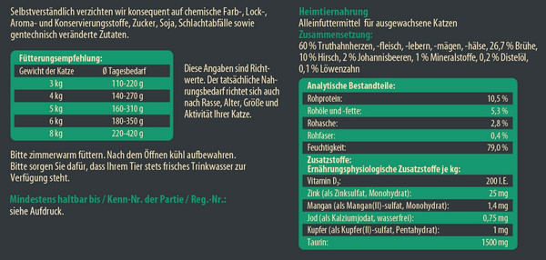 Dehner Wild Nature Nassfutter für Katzen Auwald Adult, Hirsch & Truthahn, 200 g/400 g