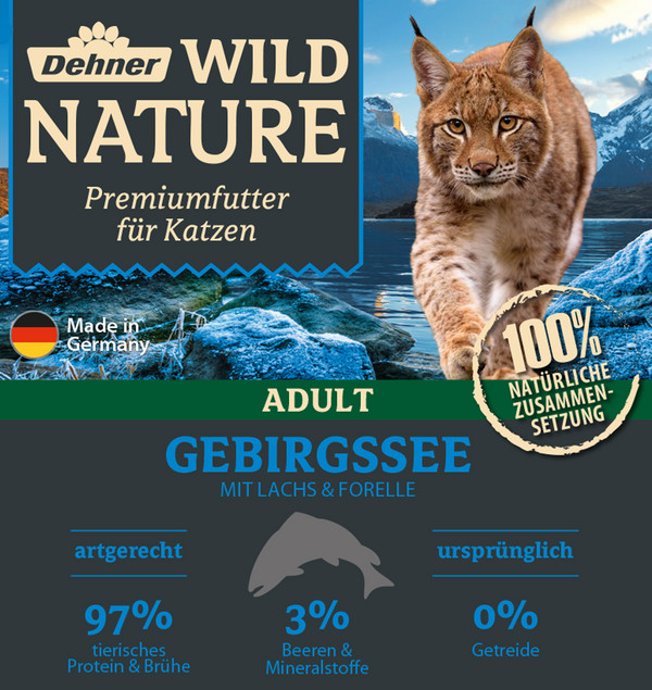 Dehner Wild Nature Nassfutter für Katzen Gebirgssee Adult, Lachs & Forelle, 100 g