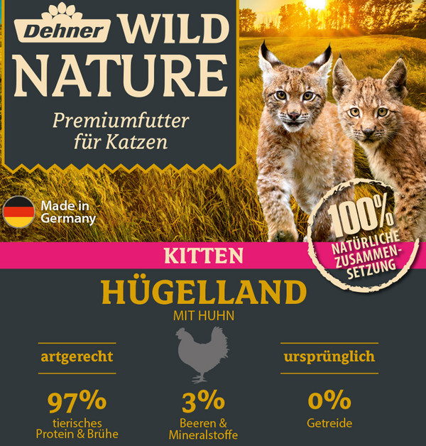 Dehner Wild Nature Nassfutter für Katzen Hügelland Kitten, Huhn, 100 g