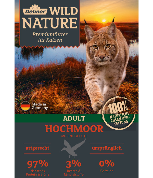 Dehner Wild Nature Nassfutter für Katzen Hochmoor Adult, Ente & Pute, 85 g