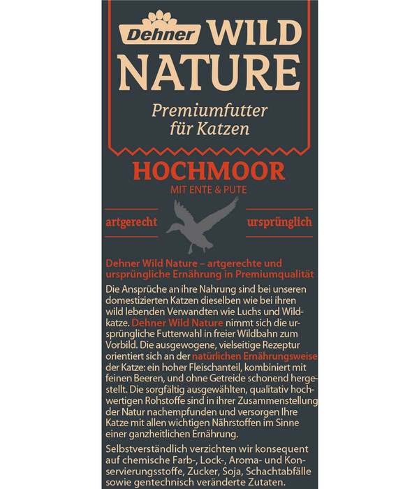 Dehner Wild Nature Nassfutter für Katzen Hochmoor Adult, Ente & Pute, 85 g