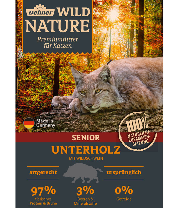 Dehner Wild Nature Nassfutter für Katzen Unterholz Senior, Wildschwein, 16 x 85 g