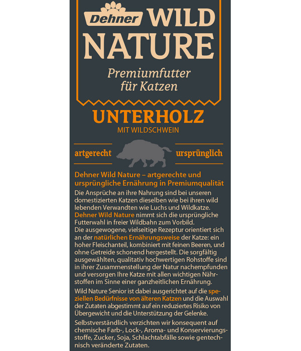 Dehner Wild Nature Nassfutter für Katzen Unterholz Senior, Wildschwein, 85 g