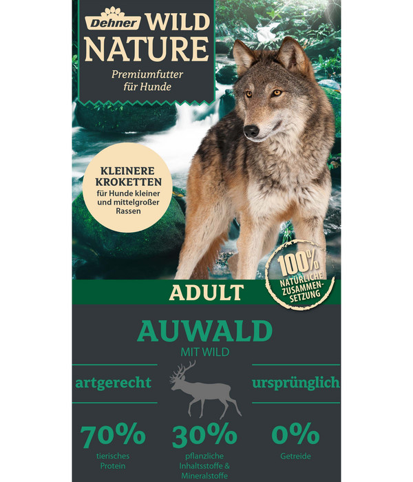 Dehner Wild Nature Trockenfutter für Hunde Auwald Kleine Krokette, Adult, Wild