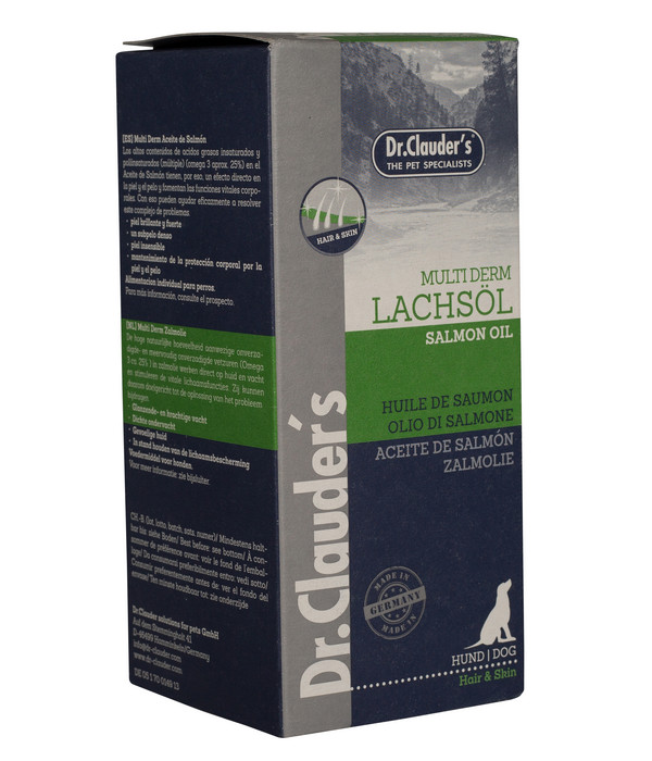 Dr. Clauder’s® Ergänzungsfutter für Hunde Multi Derm Lachsöl Hair & Skin, 250 ml
