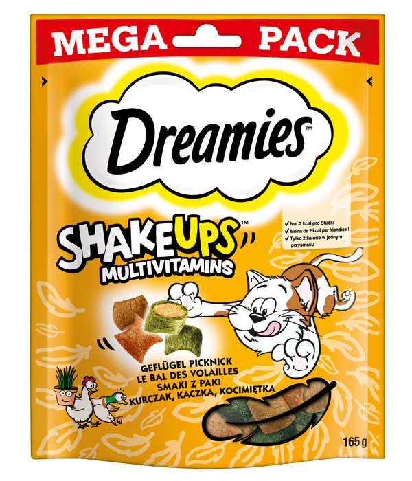 Dreamies™ SHAKE UPS™ Multivitamins Katzensnack Geflügel, 4 x 165 g