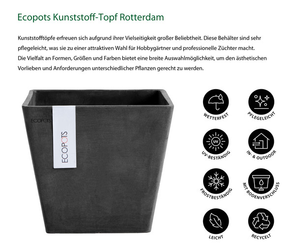 Ecopots Kunststoff-Topf Rotterdam, quadratisch