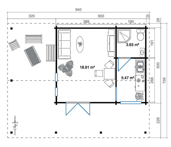 Lasita Maja Ferienhaus Blue Nile, ca. B940/H333,2/T756 cm