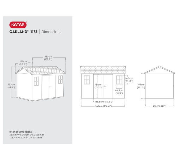 Keter Kunststoffgerätehaus Oakland 1175, ca. B350/H253/T230 cm