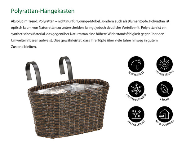 Dehner Polyrattan-Hängekasten, braun, ca. B30/H26/T16 cm