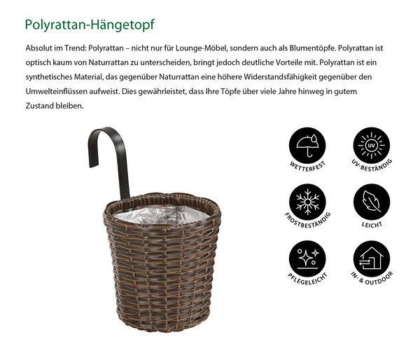 Dehner Polyrattan-Hängetopf, Ø 16 cm