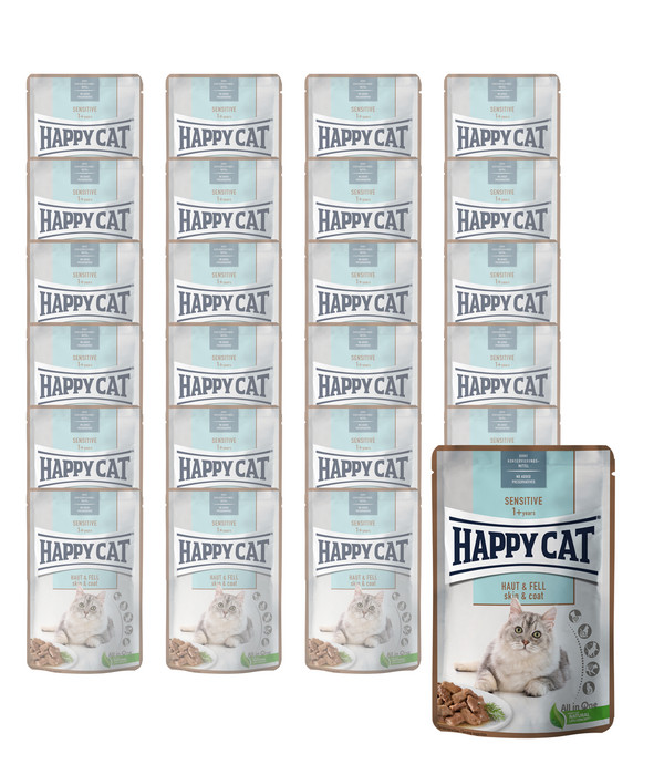 Happy Cat Nassfutter für Katzen Sensitive Haut & Fell, 24 x 85 g