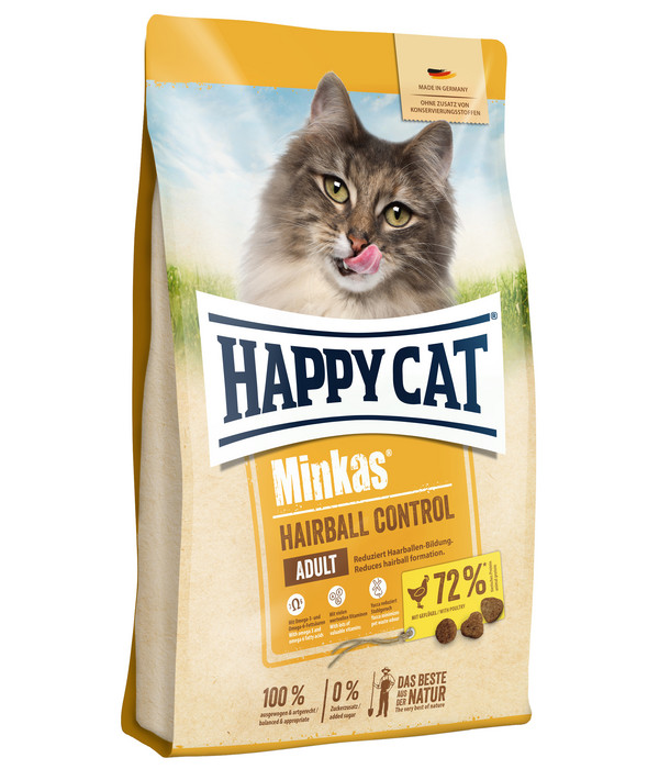 Happy Cat Trockenfutter für Katzen Minkas Hairball Control, Geflügel