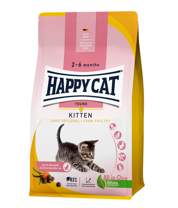 Happy Cat Trockenfutter für Katzen Young Kitten, Land-Geflügel