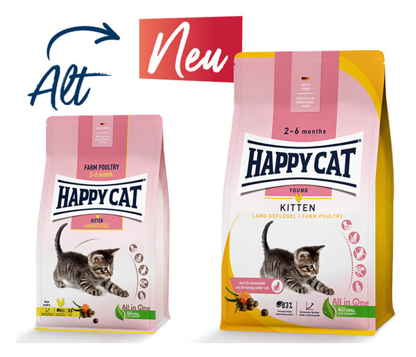 Happy Cat Trockenfutter für Katzen Young Kitten, Land-Geflügel