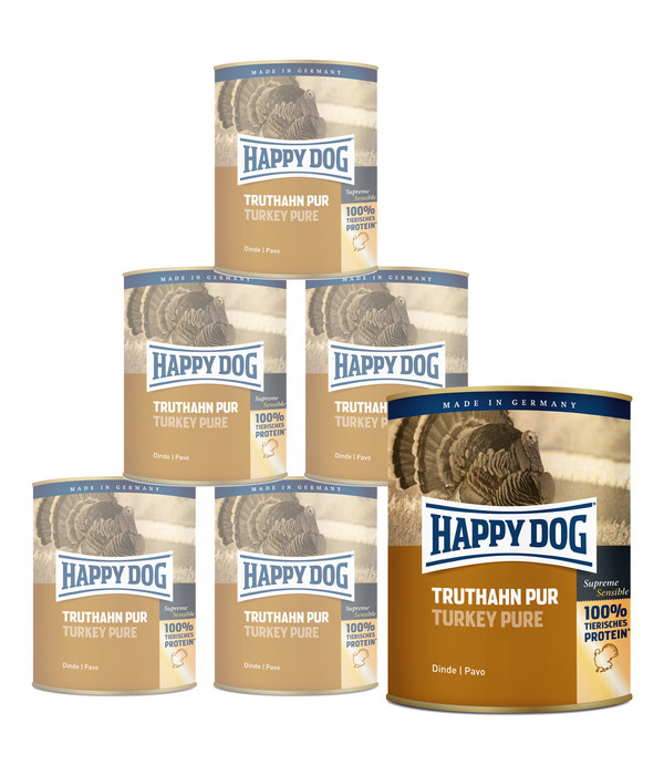 Happy Dog Nassfutter für Hunde Pur, 6 x 400 g/12 x 400 g