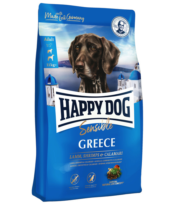 Happy Dog Trockenfutter für Hunde Supreme Sensible Greece, Lamm, Shrimps & Calamari